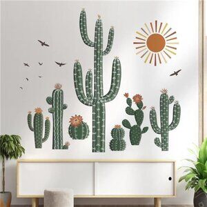 Boho Cactus Wall Stickers Tropical Green Plants Peel and Stick Wall Art Decals